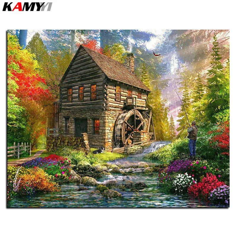 

5D Diy diamond painting cross stitch fishing in forest Full Square Diamond embroidery Needlework Rhinestone Mosaic decor B628