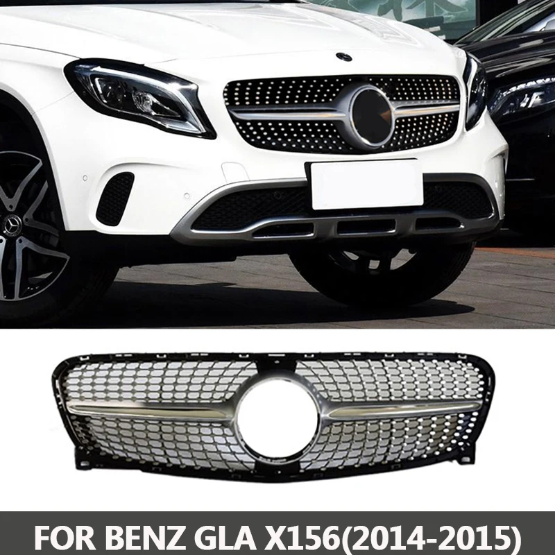 

For 2014-2015 Mercedes GLA Diamond Grille Mesh Front Grill Chrome Silver Black Design X156 GLA250 GLA220 GLA200 GLA260