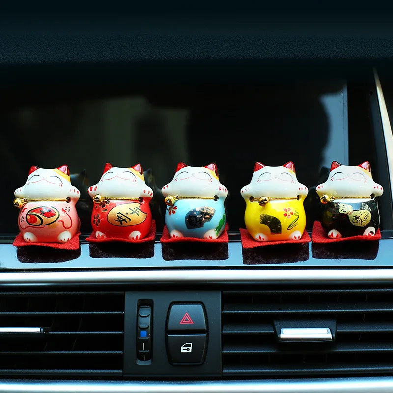 

JOORMOM 5pcs/set Lucky Cat Car Decorations Ceramic Decoration car accessories for women auto interior