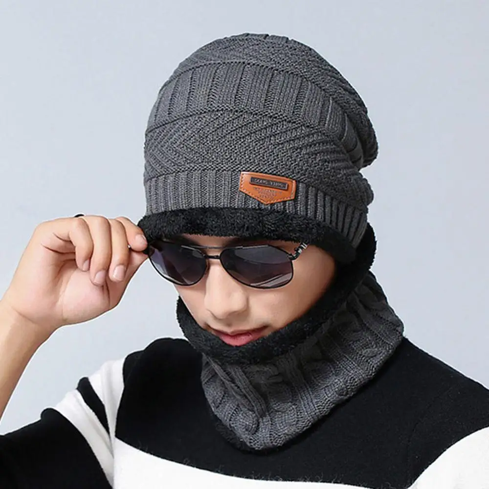 Модный флисовый теплый вязаный шарф, шапка для шеи, теплые зимние ветрозащитные шляпы унисекс, теплый вязаный шарф, шапка для шеи - Цвет: gray