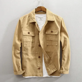 

Men Spring And Autumn Fashion Brand Japan Style Vintage Solid Color Army Green Cotton Linen Jacket Male Casual Jacket Coat Cloth