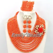 Популярные Свадьба в Африканском нигерийском стиле бусины Натуральный Коралл коралловые Свадебные украшения Цвет комплект украшений в африканском стиле в комплекте; ; CJ386