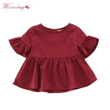 Летний стиль Детские рубашка для девочек милые хлопковые с короткими рукавами листьев лотоса Блузки для малышек