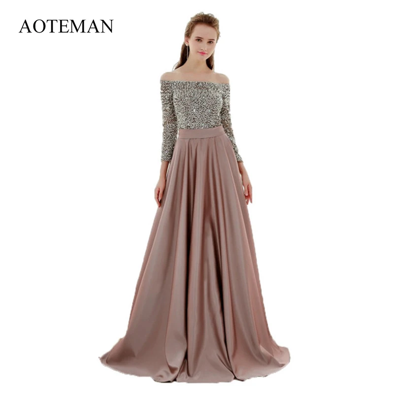 

Spring Summer Dress For Women 2019 Sexy Elegant Off Shoulder Sequin Long Party Dress Female Casual Backless Ball Gown Maxi Dress