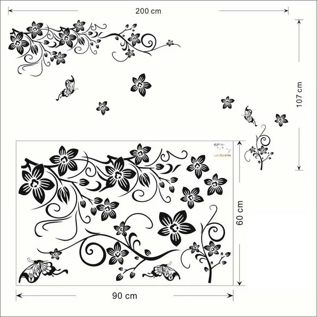classical black flowers wall stickers home decorations 027. living bedroom office diy floral