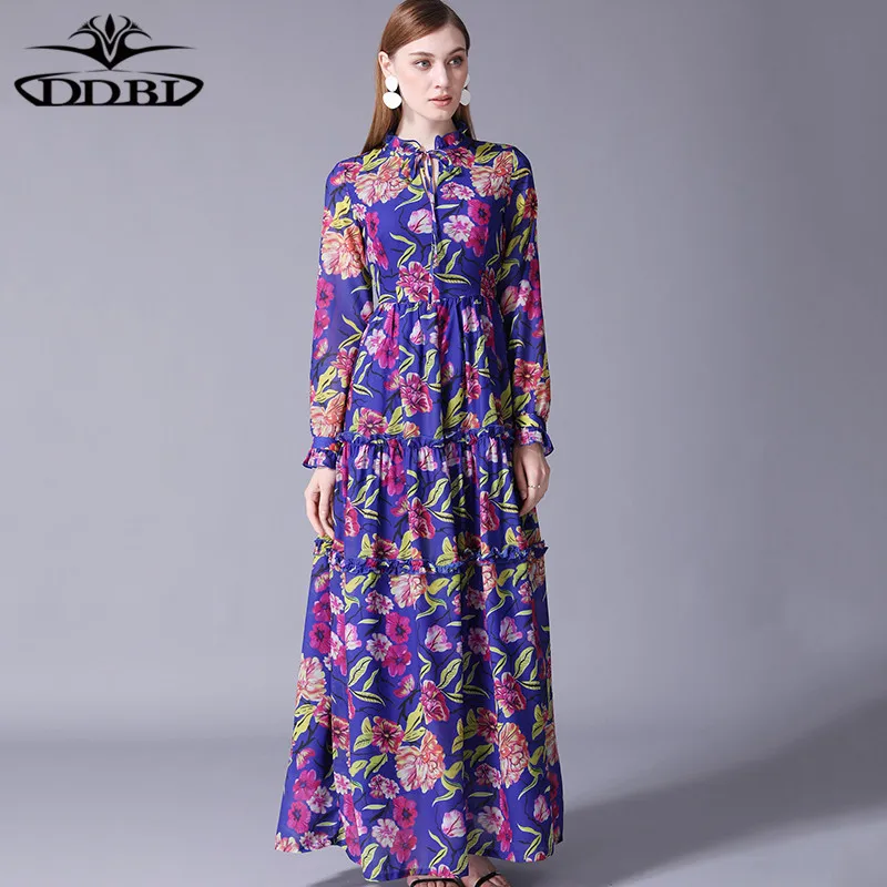 dress women summer 2018 runway womens fashion floral boho maxi dress blue dresses 180622