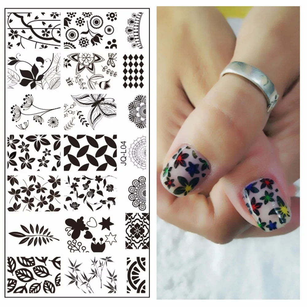 

YZWLE 1 Pc Nail DIY Tips Flower Designs 60*120mm Nail Art Image Printing Plate Polish Stamping Template #JQ-L04