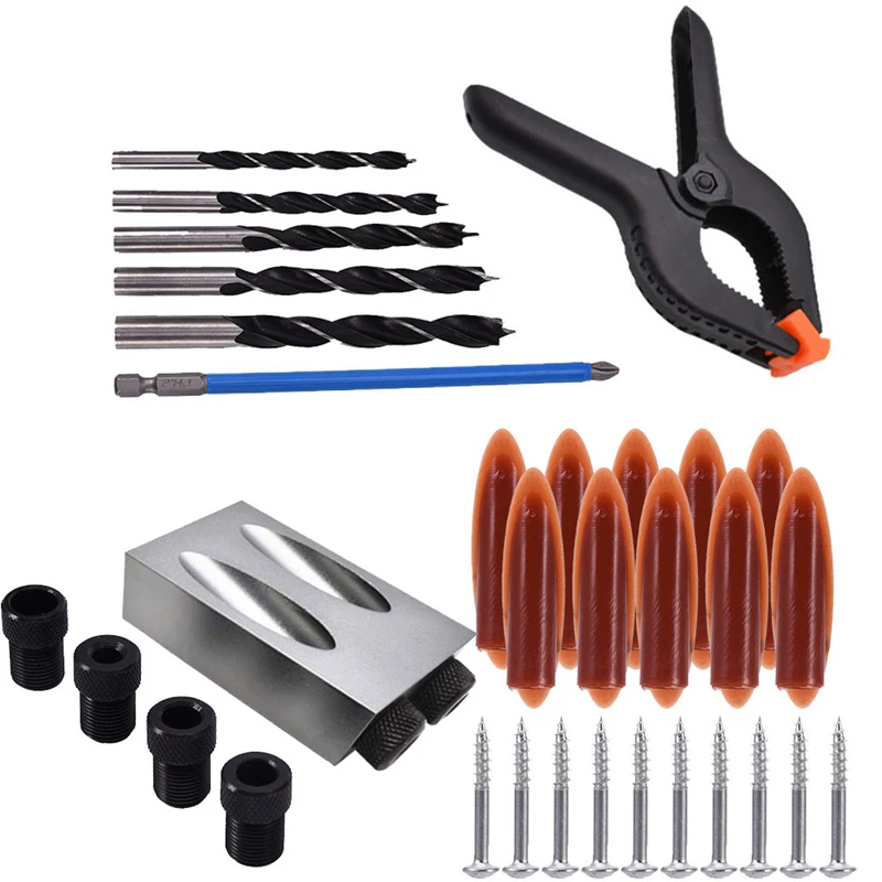

34Pcs Drill Guide Set For Pocket-Hole Jig Kit Woodworking Wood Dowels Joinery Tools Accessories Ph2 150Mm Screwdriver Drill Bi