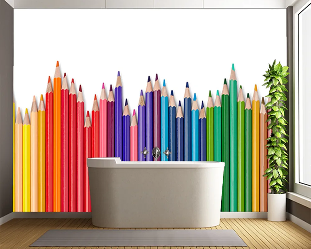 

Custom papel de parede infantil,COLOURING PENCILS murals for living room children's room school background decoration wallpaper