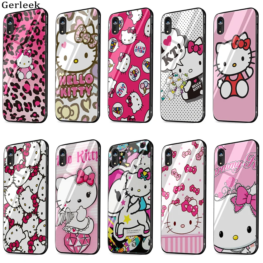 

Phone Case Tempered Glass Hot Fashionable Hello Kitty Cover For iPhone 5 5S SE 6 6s 7 8 Plus X XS XR Max Shell