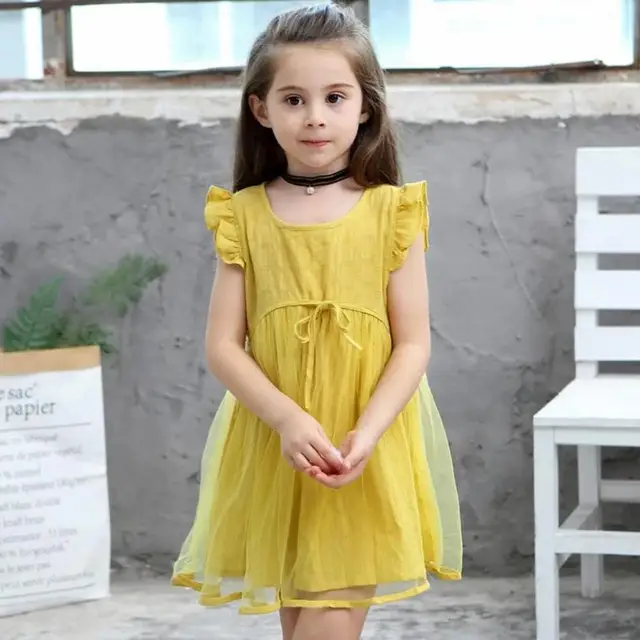 Yellow Girls Dress Summer Toddler Mesh Cotton For Kids Ball Gown Tulle
