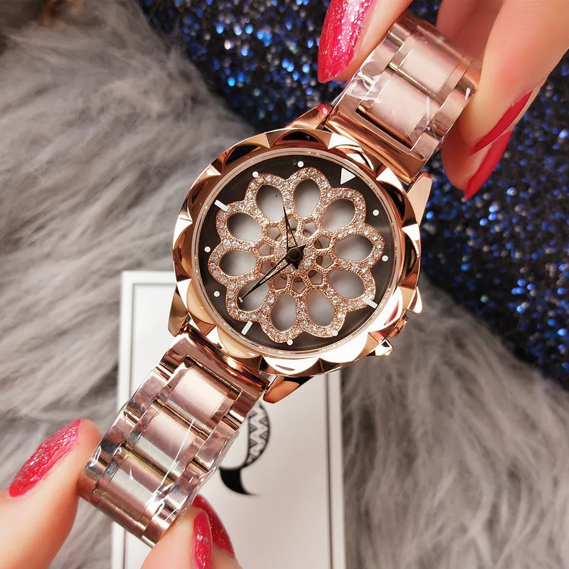

Fashionable revolving stainless steel belt watch lady high quality waterproof watch trend luxury women watch best lover gifts