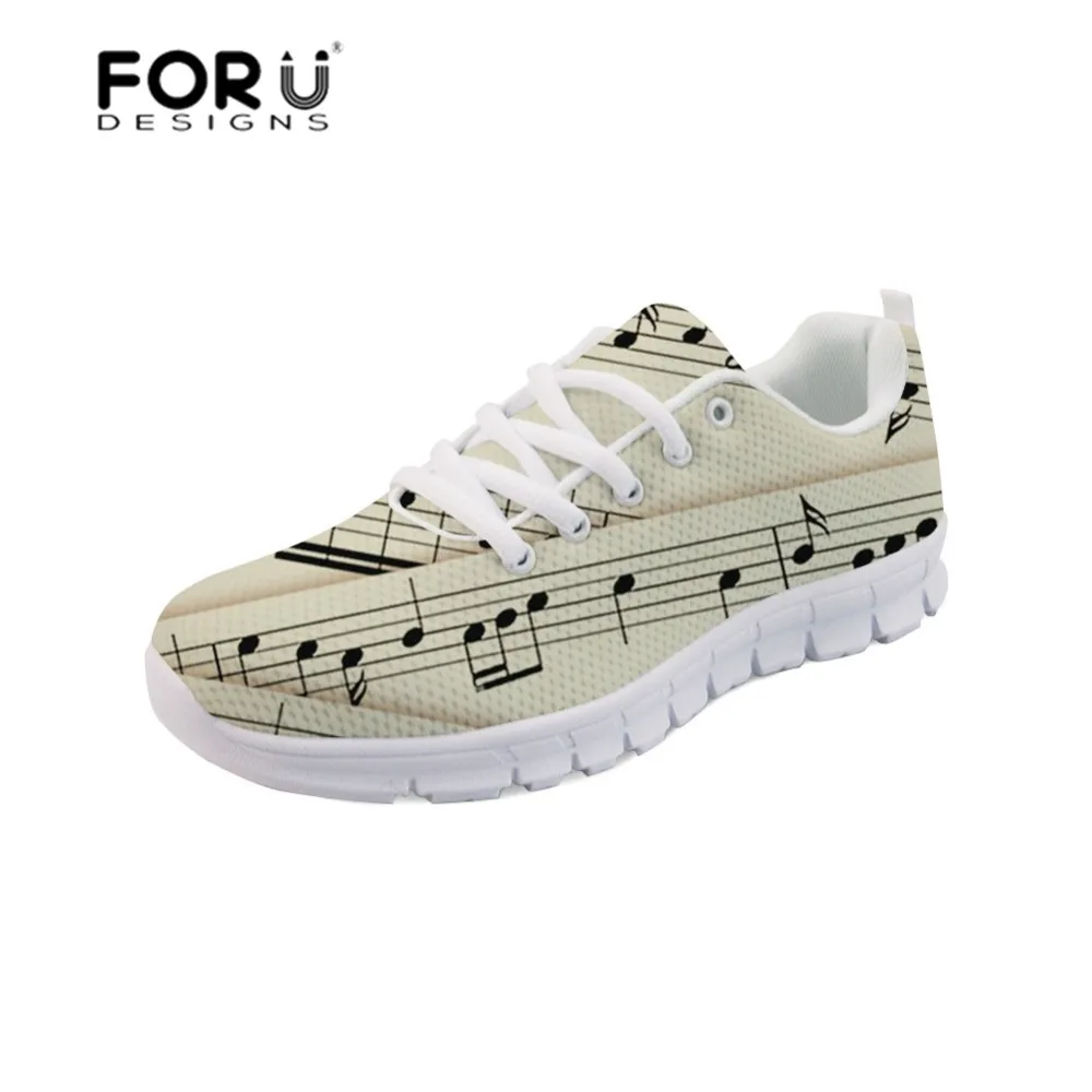 

FORUDESIGNS Sneakers Women Music Notes Spring Casual Shoes Flats Female Comfortable Lace-up Woman Walking Shoes Chaussure Femme