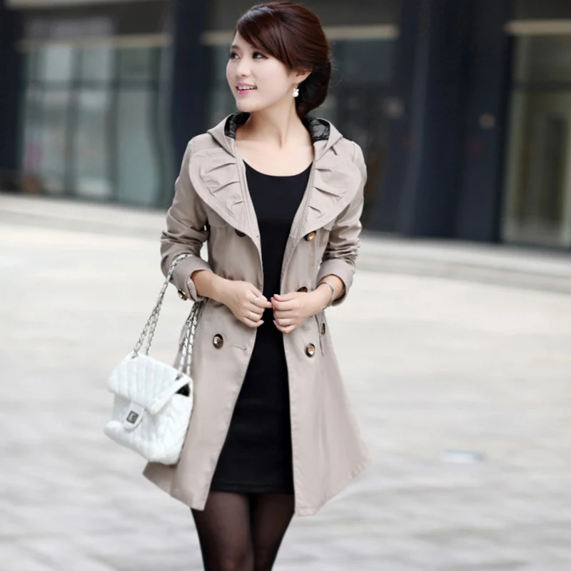 Spring Autumn new women windbreaker coat fashion fertilizer plus Large size Slim thin coat fat mm medium long trench coatODFVEBX