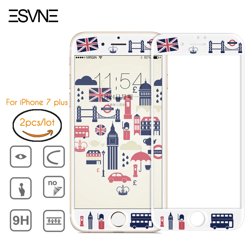 ESVNE2 PCS/Lot 3D Мягкий край защитное стекло на айфон 7 закаленное iPhone Plus Экран Full Cover