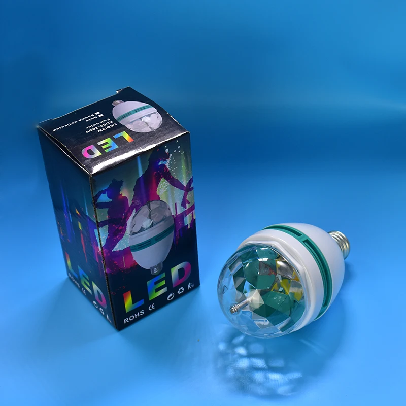

Wholesale 1Pcs 3W RGB LED lamp E27 AC 110V - 220V Auto Rotating Stage lights Magic Ball Bulb For Home DJ Party Dance Decoration