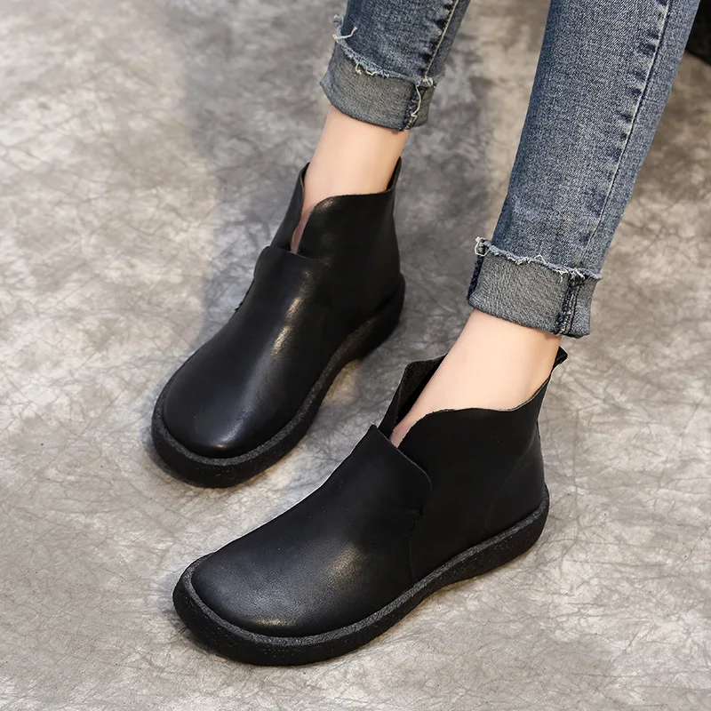 Fond Automne hiver En Plus Chaussons Plat Cuir Noir Femmes marron D'hiver De 2018 Bottes Chaussures Velours Vintage r8Frq