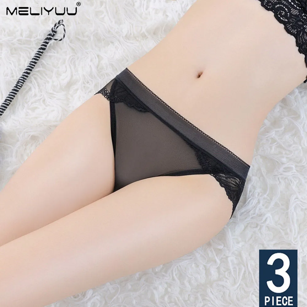 

3 Pcs Plus size Lace Panties For Women Sexy Low-Rise Transparent Briefs Intimates Mesh Panties Female Underwear Big Size M X XL