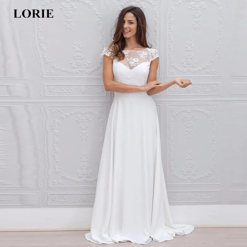 

LORIE 2019 Beach Wedding Dress A-Line Lace Appliqued Bridal Gowns Illusion Sleeveless Wedding Dress Plus size vestido de noiva