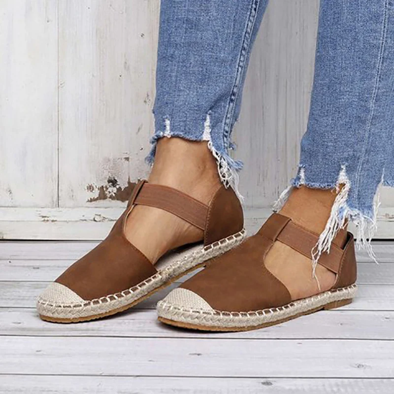 

Women Ladies Fashion Round Toe Flat Buckle Elastic Summer Brand Sandals Pink Casual Sandals Single Shoes Chaussure Femme OF28