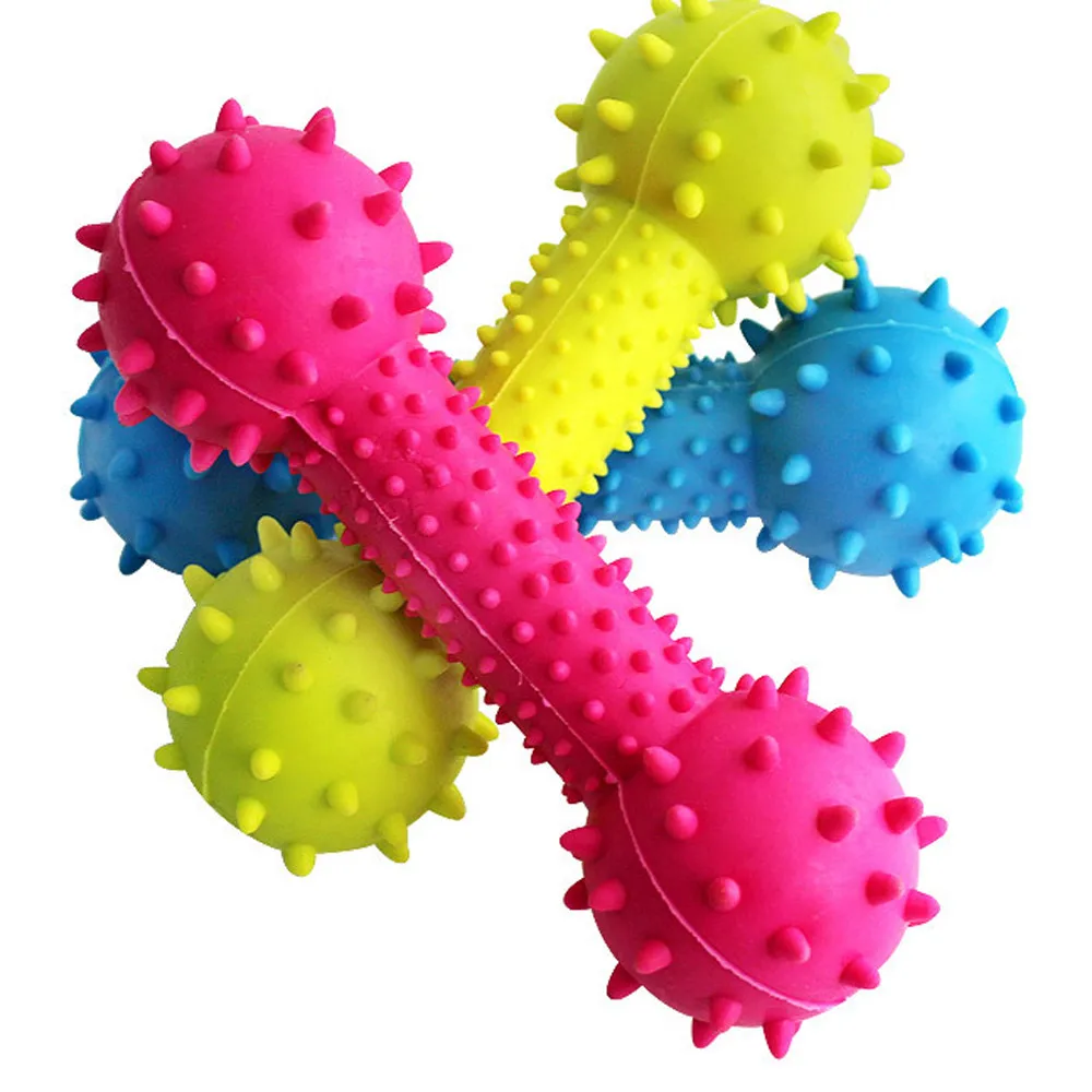 

Pet Dog Puppy Rubber Dental Teeth Chew Bone Play Training Fetch Fun Toys Hot Rubber Barbed Barbell Dog Toy #MY