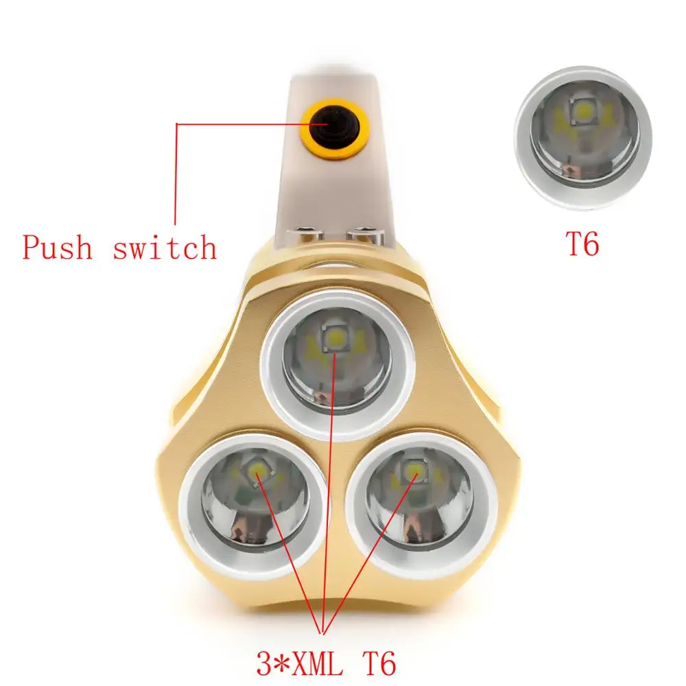Powerful 10000lm 3*XML-T6 LED 18650 Flashlight Torch lamp 5 Mode Rechargerable Torch Defensive Hunting Tactical Flash light Lamp