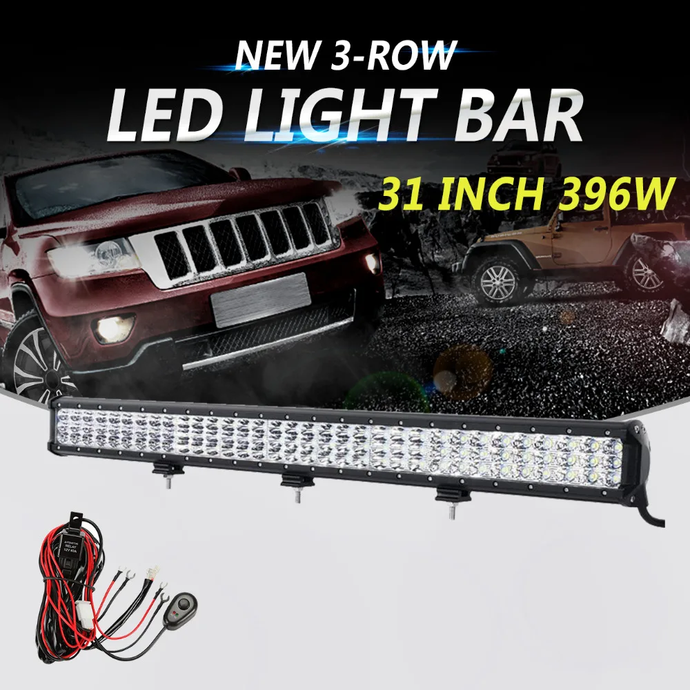 Partol 31 396W 3-Row 6D LED Light Bar CREE Chips Offroad Led Bar Combo Beam Driving Work Light Truck SUV ATV 4x4 4WD 12V 24V oslamp 32 300w cree chips led work light bar offroad led bar lights combo beam led driving lamp for truck suv 4x4 4wd 12v 24v