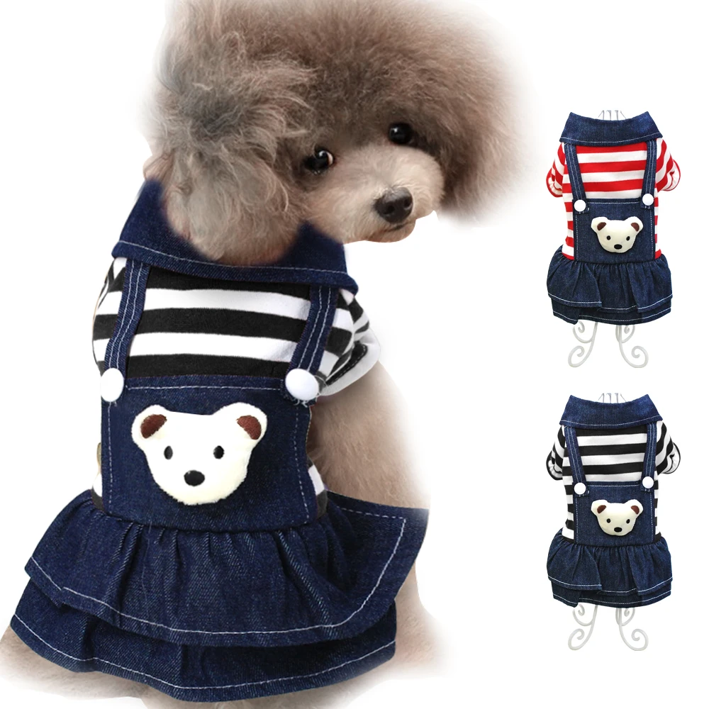 

Striped Dog Dress Denim Dogs Skirt Jean Clothes with Elastic Design for Small Medium Cat Pet Chihuahua
