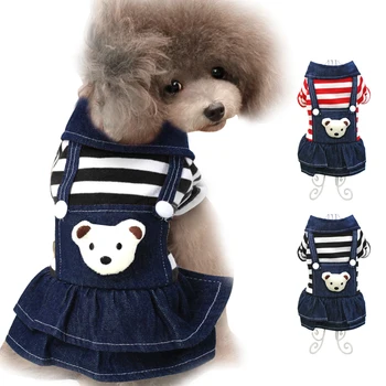 

Striped Dog Dress Denim Dogs Skirt Jean Clothes with Elastic Design for Small Medium Cat Pet Chihuahua