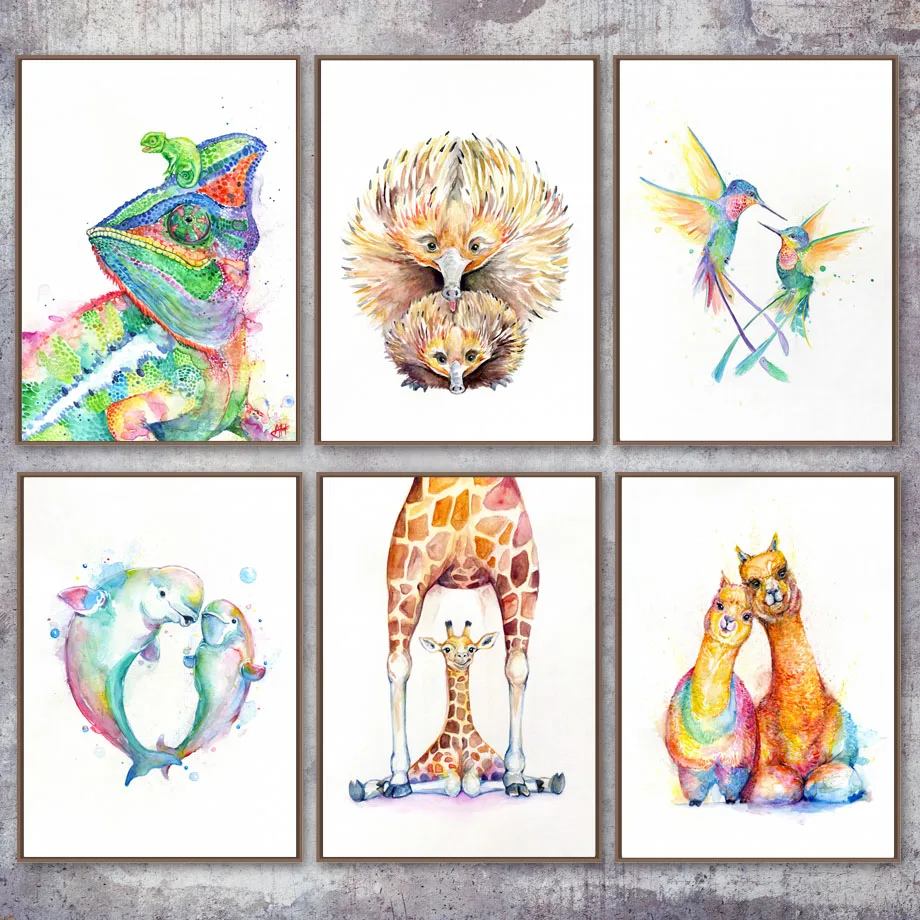 

Watercolor Alpaca Bird Wall Art Canvas Painting Nordic Posters And Prints Animal Wall Pictures Kids Baby Room Scandinavian Decor