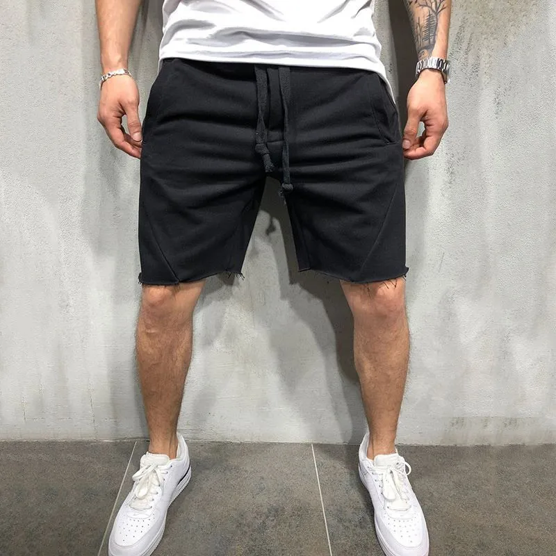 Летние мужские шорты для фитнеса Бодибилдинг Бег тренировки мужские брендовые Короткие штаны до колена Дышащие хлопчатобумажные спортивные брюки - Цвет: black