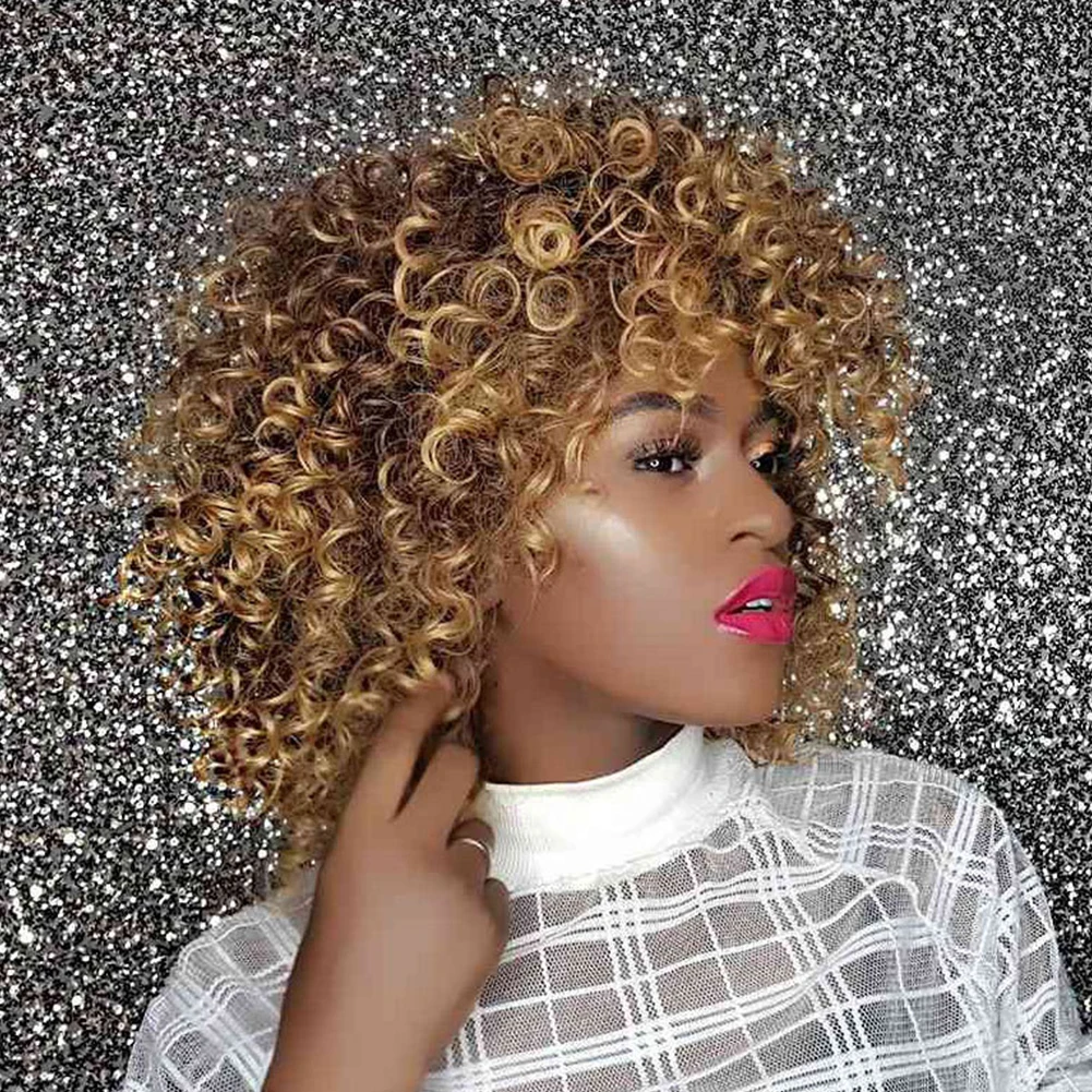 

For Black Women Plucked Fluffy Fashion Curly Wig Extensions Lace Front Mixed Brown Party Heat Resistant Daily European American