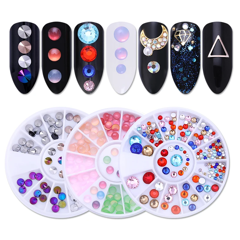 

NEE JOLIE 1 Box Gold Colorful Nail Rhinestone Opal Starfish Shell Geometry Pentangle Leaf Flat Bottom Nail Art Decoration