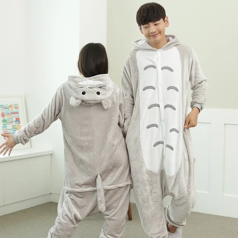 Теплый пижамный комплект для женщин; Комбинезоны для взрослых; фланелевые пижамы с животными; Пижама с Тоторо; Милая одежда для сна для девочек; домашняя одежда