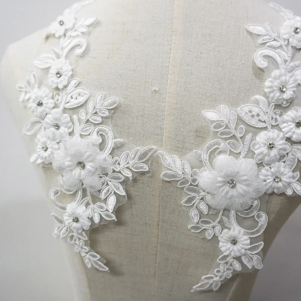 Organza embroidered light ivory wedding lace patches 10 pieces/lot