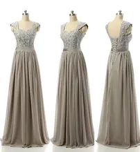2016 Designer Formal Silver Grey Long Floor Length Chiffon Lace Beach Bridesmaid Dresses For Wedding With Cap Sleeves New