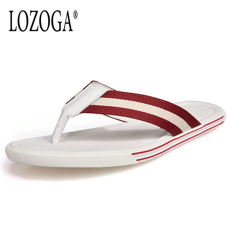 

LOZOGA Men Slippers Genuine Leather Fashion Flip Flops Comfy Summer Beach Slipper Original Brand Design Mens Slippers Handmade