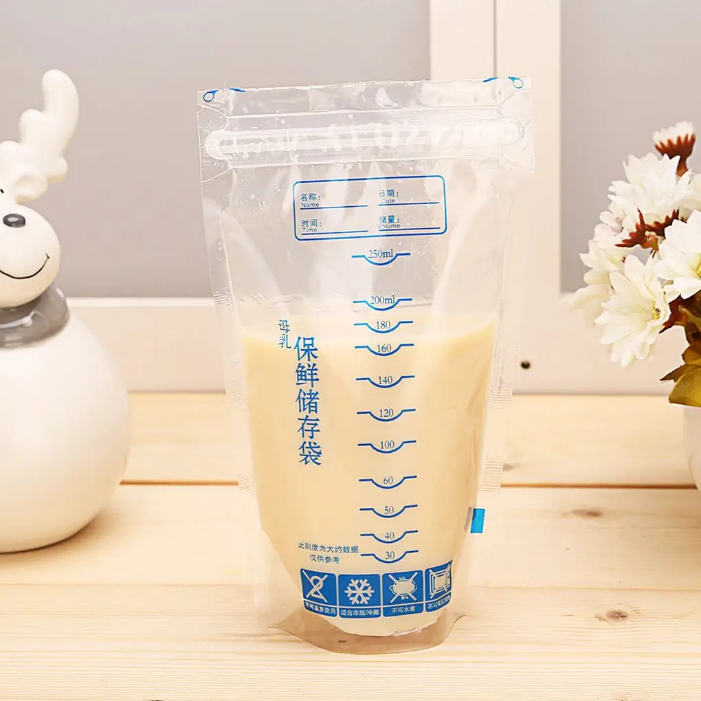 

New Wholsale 50pcs/100pcs Breast Nursing Milk Storage Freezing SaranWrap Bag Baby Feeding Pouch Food Seal Plastic Bag 250ml