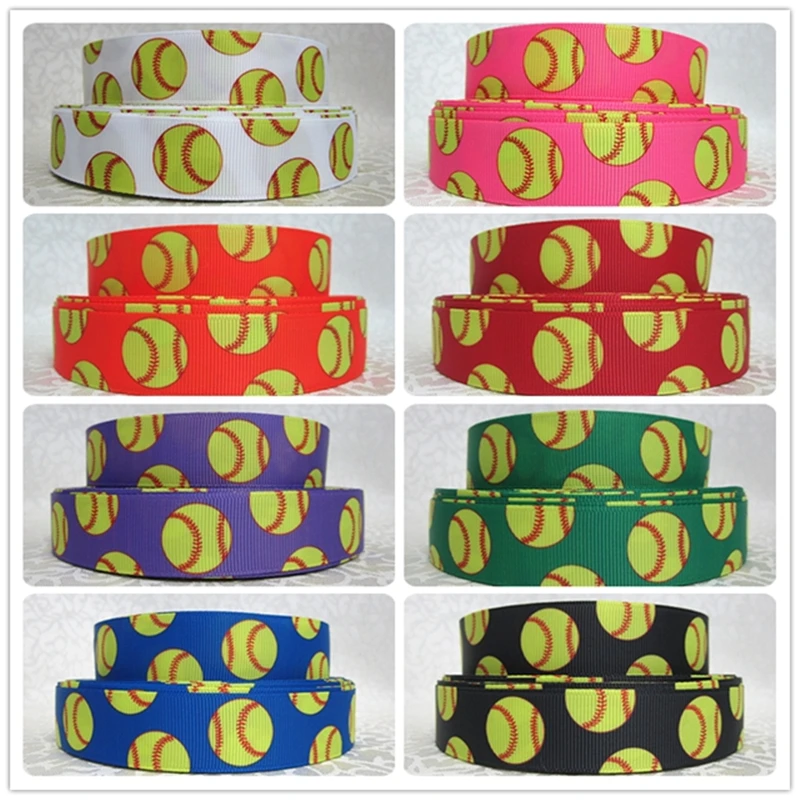 

Q&N ribbon 16mm 22mm 25mm 38mm 50mm 75mm softball printed grosgrain ribbon webbing 50yards/roll for hair tie free shipping