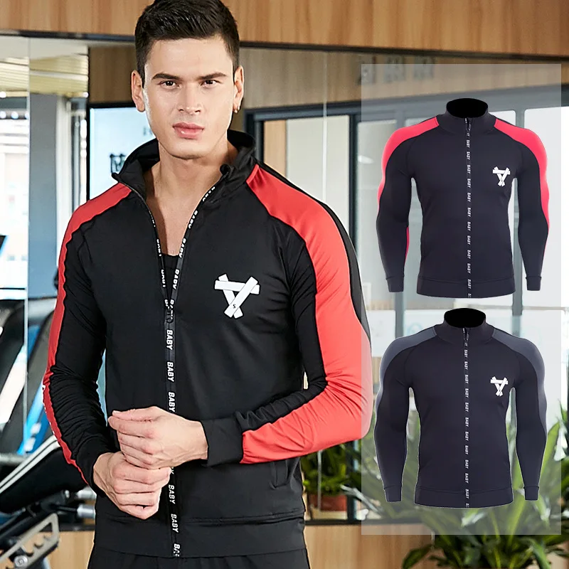 

Men sweatshirt Quickly Dry Long Sleeve Zip Up Hooded jacket Running Jogger Fitness leisure Traing Workout Jacket sportswear