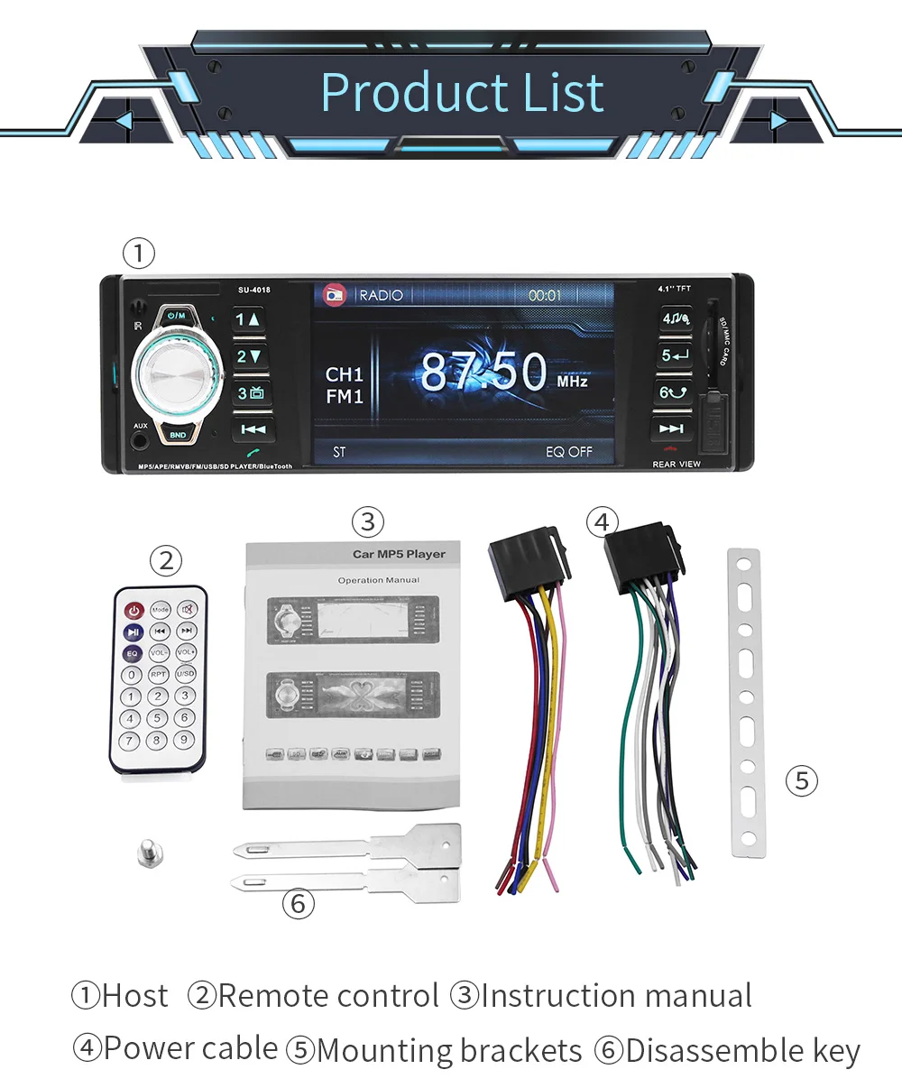 Автомагнитола 1Din MP5 мультимедийный плеер Поддержка Bluetooth Handsfree FM/AUX/UDisk карта воспроизведения заднего вида изображение дистанционное управление Авторадио