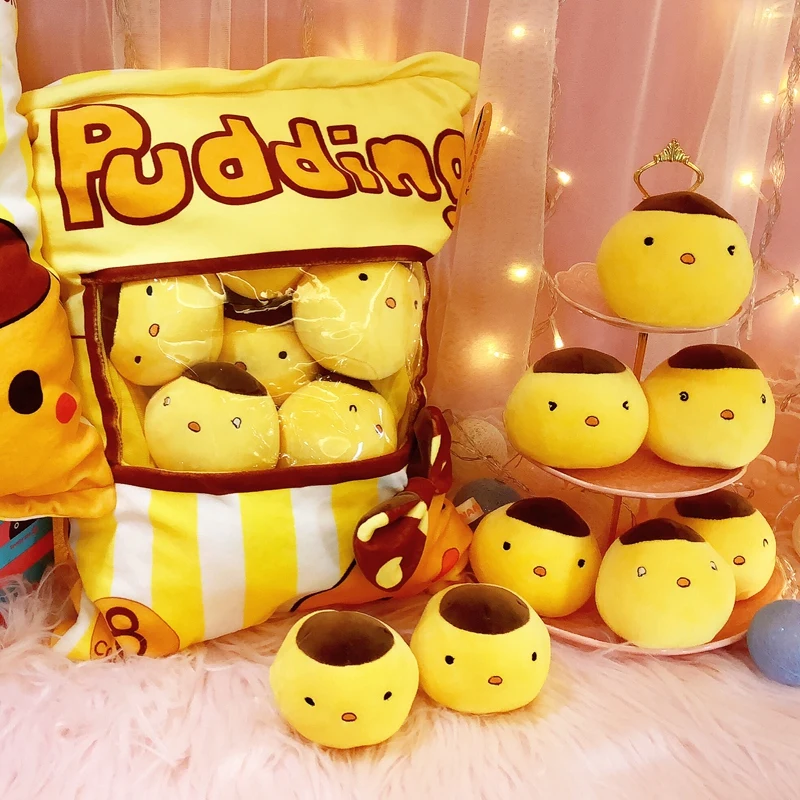 Creative 1bag Yellow Pudding Plush Toys Stuffed Animals With 8pcs Small