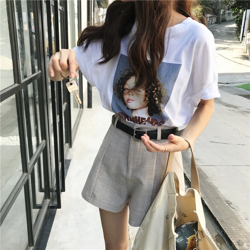 Шорты для активного отдыха Для женщин 2019 Chic Высокая талия широкие брючины тонкий молодая бурлящие штаны женские шорты для женщин Harajuku