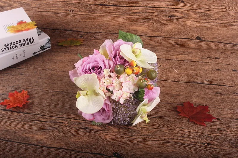 Silk flower wedding bouquet Rose Orchid Berry Artificial flowers fall vivid fake leaf wedding flower bridal bouquets decoration (22)