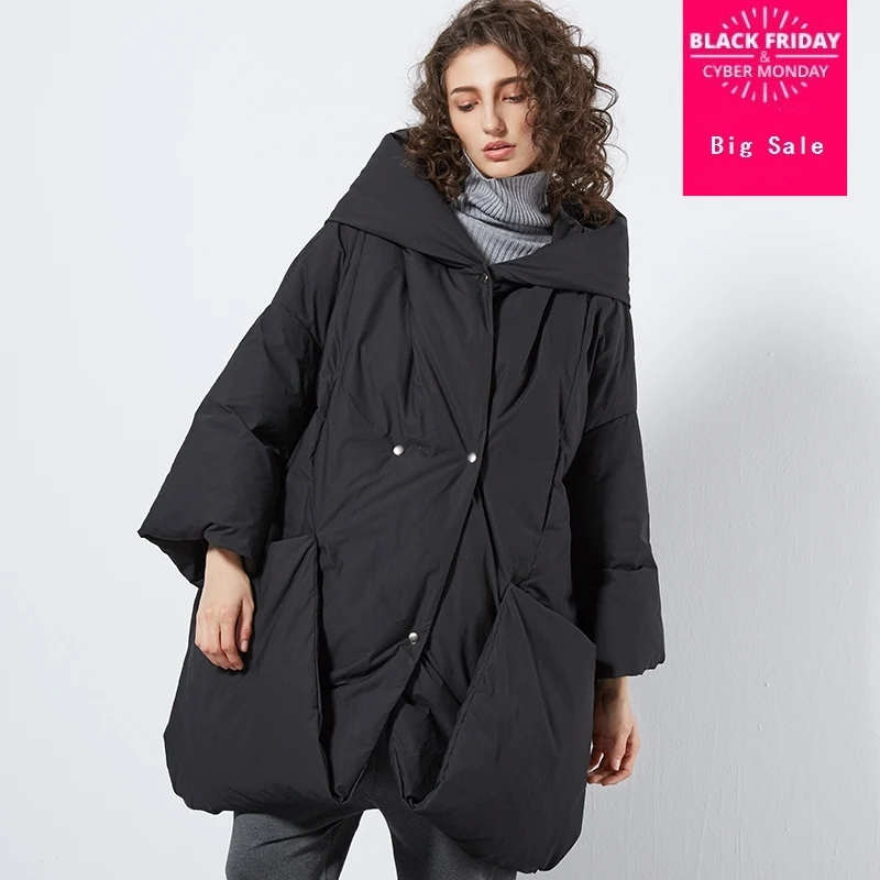 

Winter plus size over the knee 90% real duck down coat female fashion brand with big pockets hooded warm down coat wq517