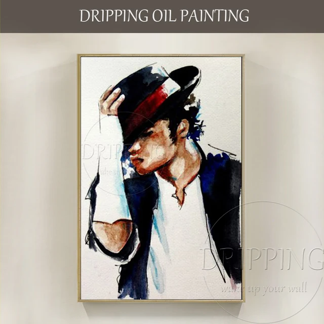 Hand painted Super Star Singer Michael Jackson Oil Painting on Canvas