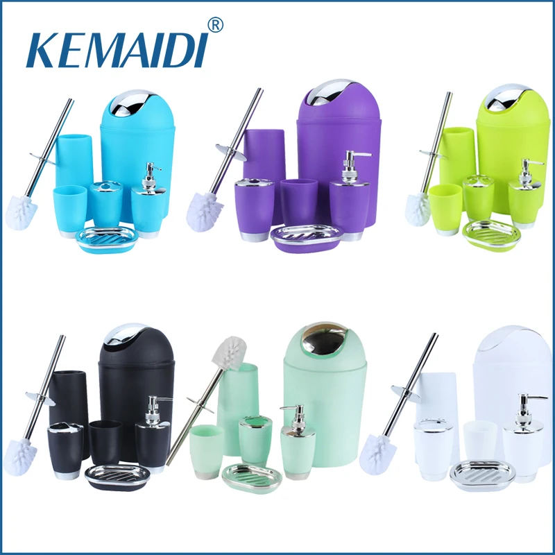 

KEMAIDI New Bathroom Set 6Pcs Concise Style Bathroom Accessory Set Soap Dish Dispenser Tumbler Toilet Brush Holder Home Decorate