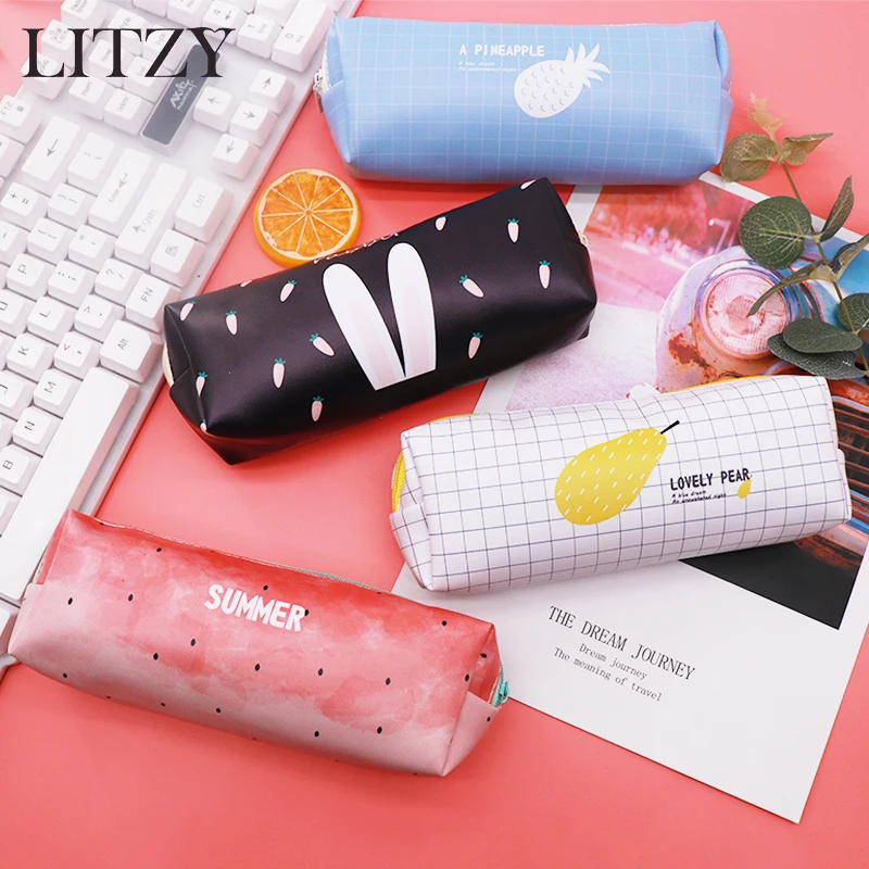 School Pencil Cases Fruit Pencil Case For Girls Cute Pineapple Kawaii Pencil Box PU Pencilcase ...