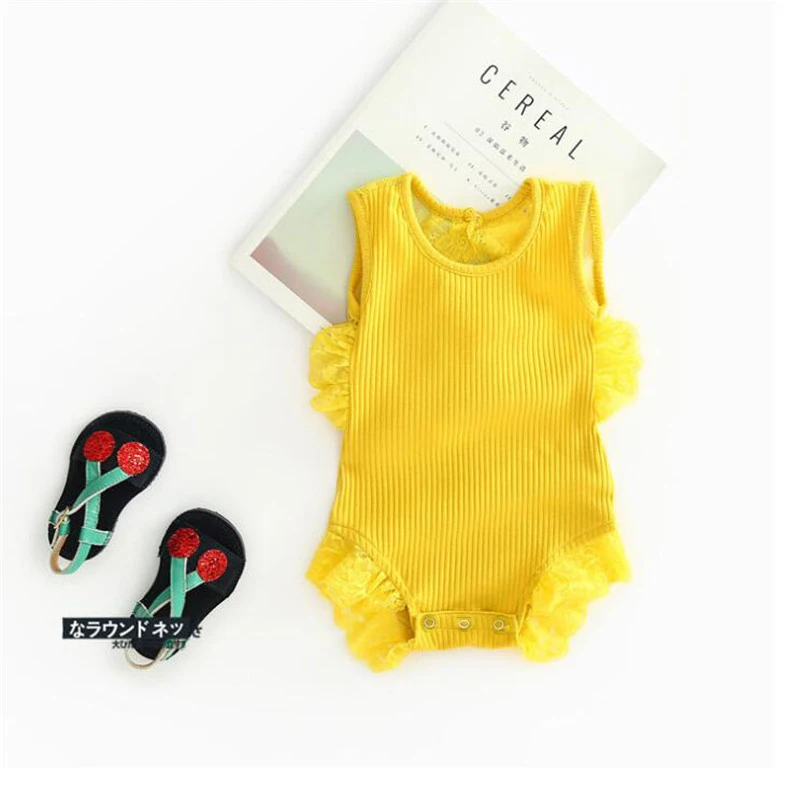 Летний комбинезон для маленьких девочек; весенняя одежда принцессы для новорожденных; одежда для От 0 до 2 лет девочек и мальчиков; комбинезон с длинными рукавами; одежда для малышей - Цвет: yellow lace rompers