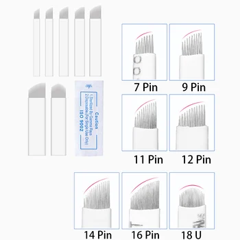 

100pcs 7 9 11 12 14 pin shape Permanent Makeup Eyebrow flex Tattoo Needles Blade For 3D Microblading lamina blade Agulhas Tebori